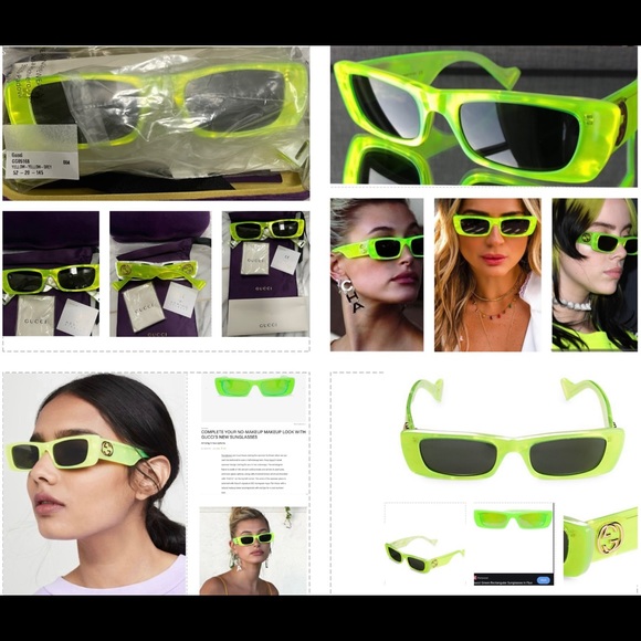 GUCCI 2025 TOP COLOR GREEN RECTANGULAR SUNNIES SEEN ON CELEBS & INFLUENCERS - Picture 7 of 16
